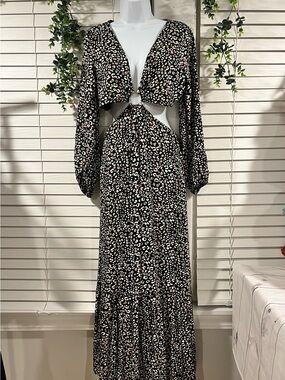 BTFL-Life Women's Black Cutout Leopard-Print Maxi Dress M